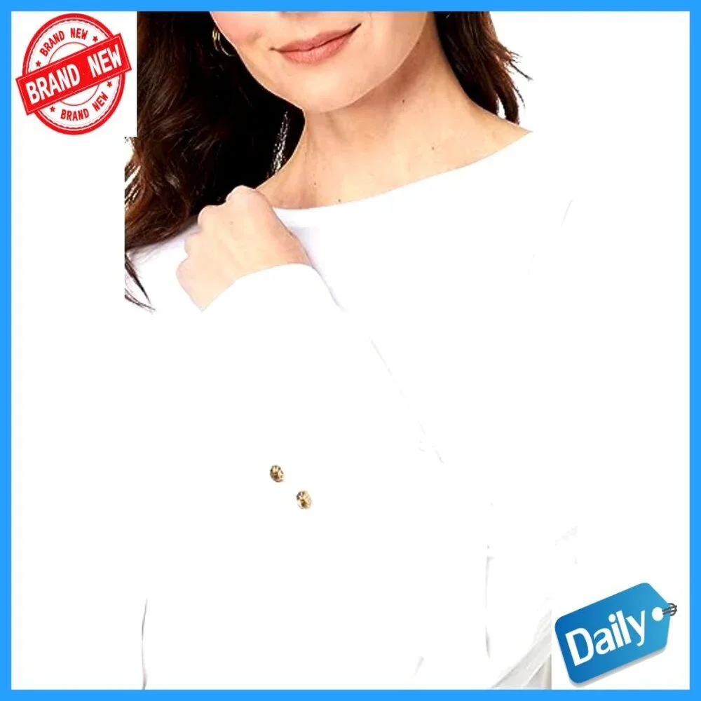 Long Sleeve Blouse with Button Cuffs, 100% Cotton Pull-On Top